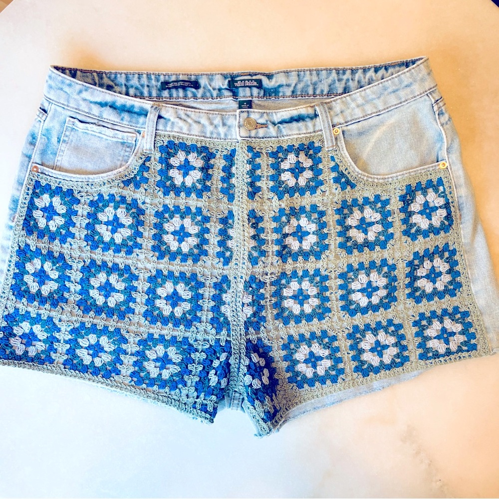 Wild Fable Crochet High Waisted Jean Shorts Granny Squares